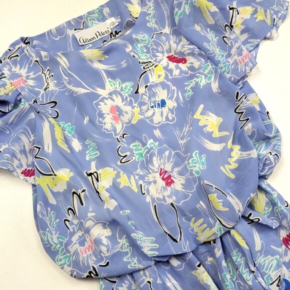 Vintage Alison Peters Dress Women's Size XS Blue Blouson Sheer - Picture 2 of 7